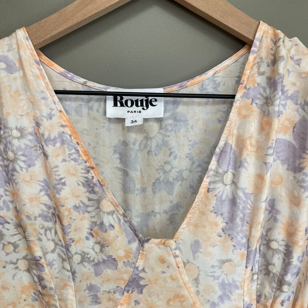 Rouje Linette Dress in Peach FR34 (XS) Pastel Pink Cream Blue Satin Maxi French - Picture 11 of 16